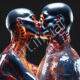 Futuristic Cyborg Kiss: Metallic and Translucent Forms