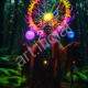 Mystical Shaman with Radiant Orbs and Neon Tree Halo
