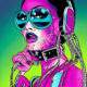 Neon Pop Art Fashionista with Headphones and Sunglasses