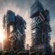 Dawn Embraces Futuristic Twin Skyscraper Urban Nature Fusion