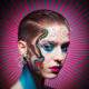 Surreal Portrait of Woman with Neon Paint on Hypnotic Background