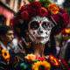 A person with their face painted in the style of La Catrina Day of the Dead