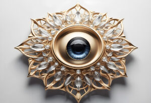 Ornate Golden Eye with Crystals and Blue Iris