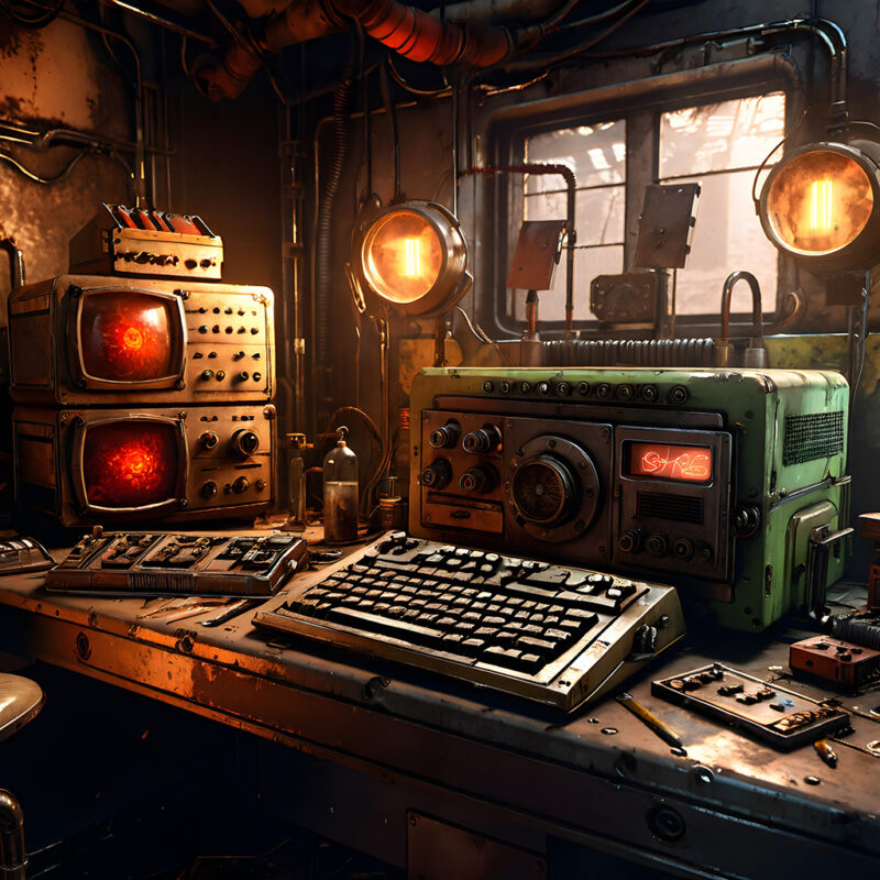 Steampunk Laboratory with Vintage Computer and Communication Gear