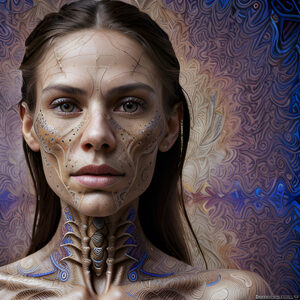 Futuristic Cyborg Woman with Ornate Metallic Facial Design