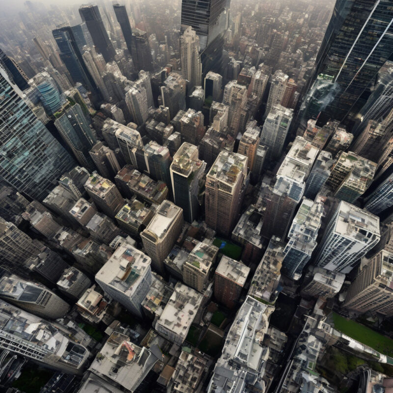 An aerial view of a large city