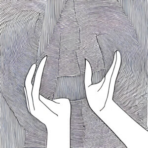 A digital illustration of two hands raised in joyous creation.