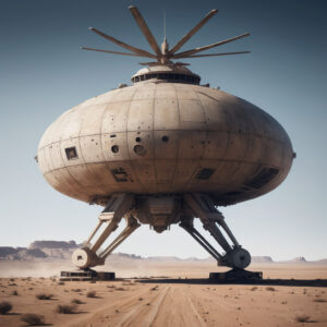 Futuristic Spherical Spaceship Landed in Desert