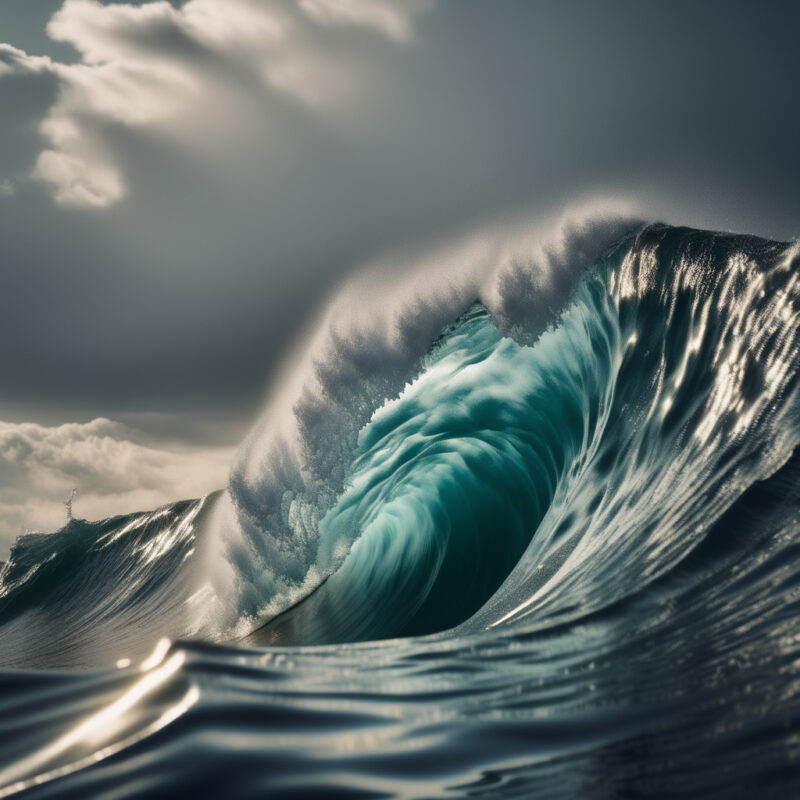 A large wave in the ocean, with its crest breaking.