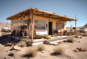 Abandoned Desert Home and Car in the Vast Mojave Desert