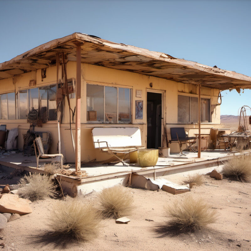 Abandoned Desert Home and Car in the Vast Mojave Desert