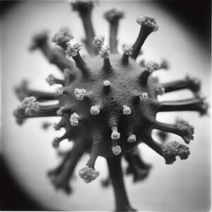 A close up digital illustration of a virus