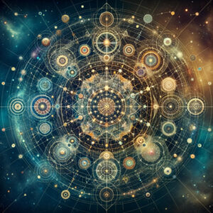 A complex and ornate image of a star map, infused with elements of sacred geometry