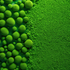 A vibrant green background with numerous green spheres