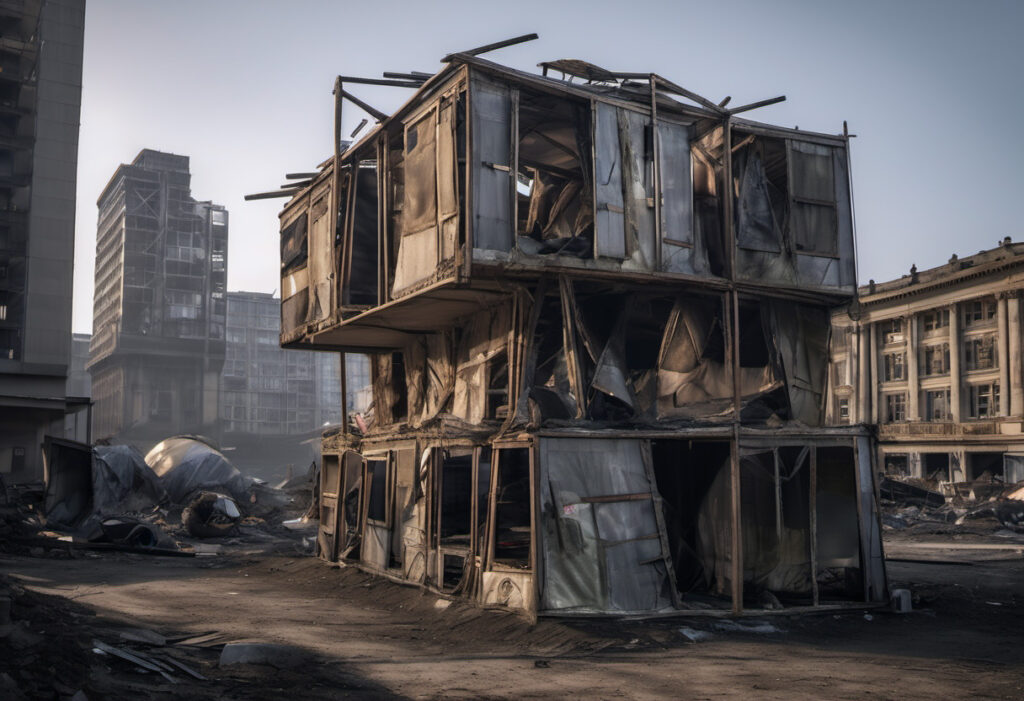 A dilapidated building that is now in ruins