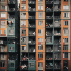 A multistory apartment building with many balconies