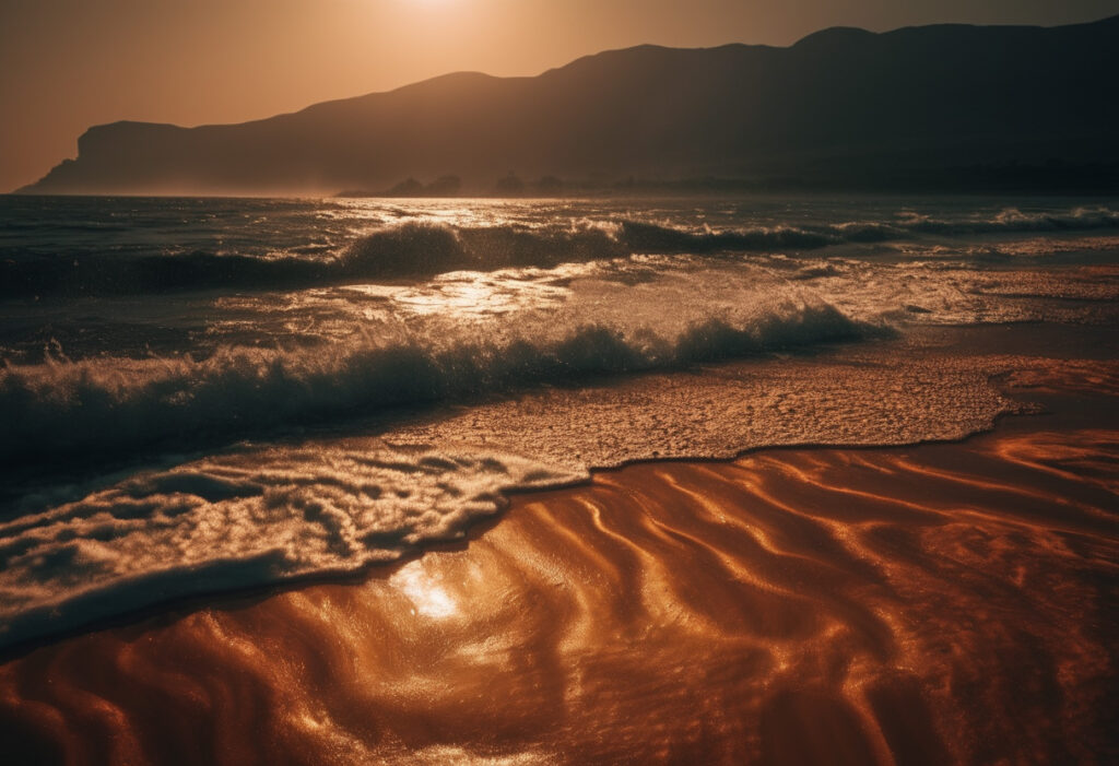 A beautiful beach scene at sunset