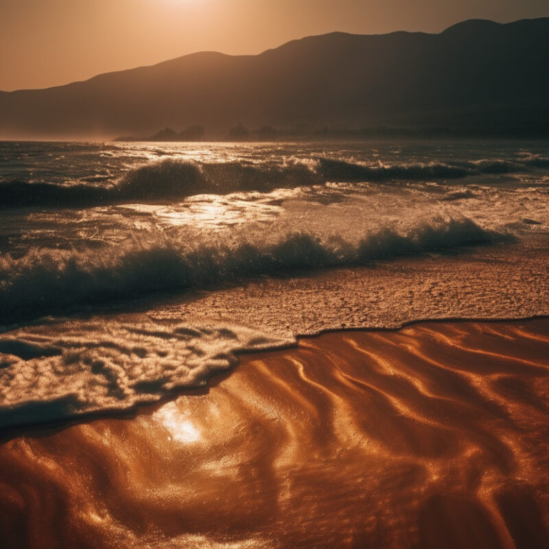 A beautiful beach scene at sunset