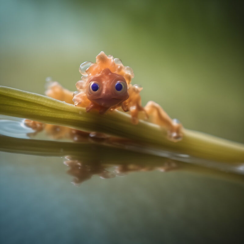 A small alien creature with vibrant orange skin