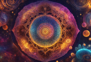 A digital artwork with a cosmic theme