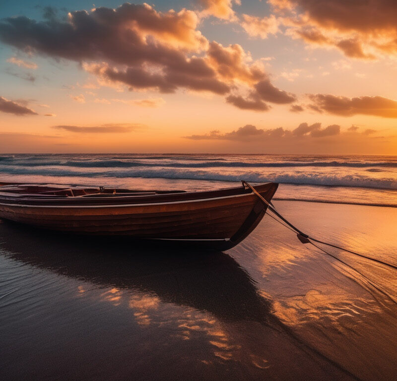 A small boat on a beach