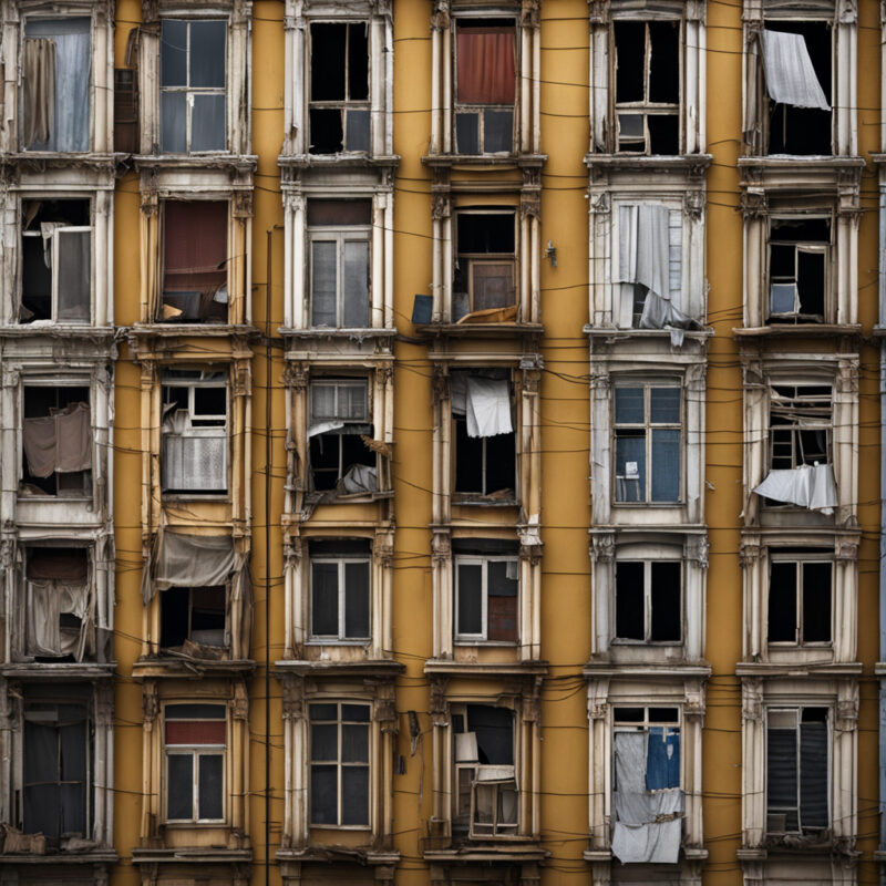 Abandoned Apartment Building with Broken Windows