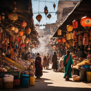 Bustling Traditional Market with Colorful Lanterns