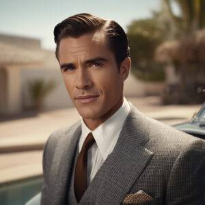 Retro-Inspired Hollywood Actor in Classic Gray Suit