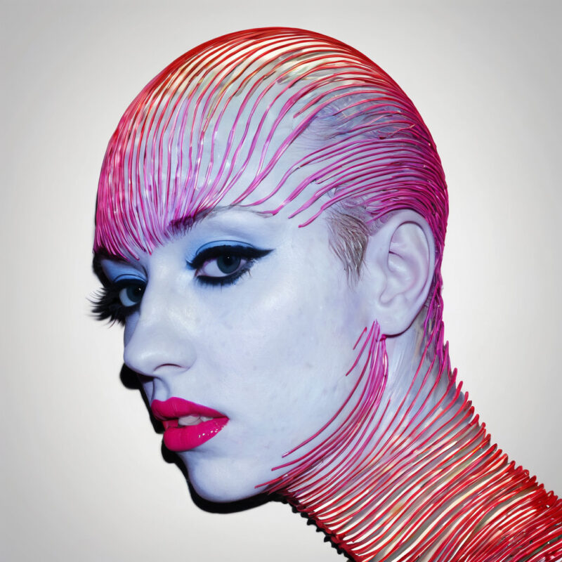 Futuristic Red Waves: An Avant-Garde Blend of Fashion, Art, and Tech