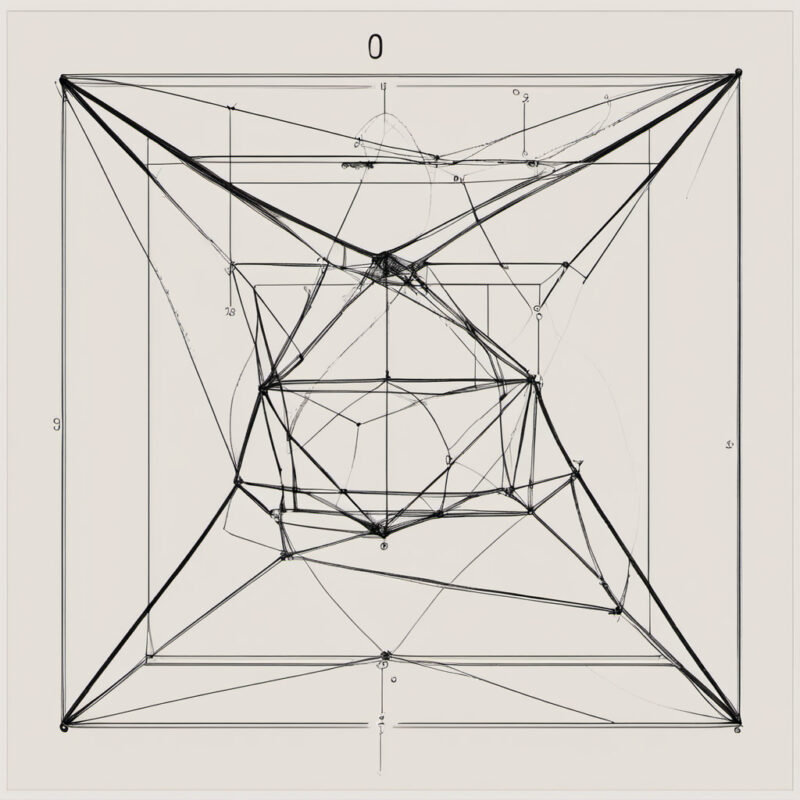 A complex geometric drawing that is a blend of art and mathematics