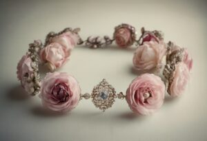 Elegant Floral Crown with Pink Roses and Diamond Embellishments