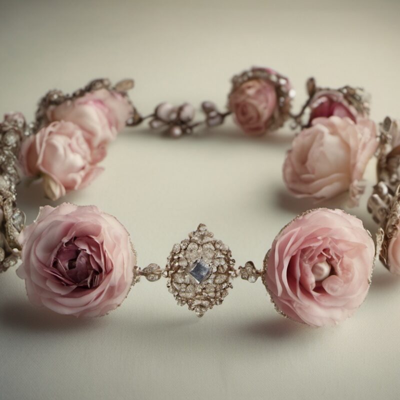 Elegant Floral Crown with Pink Roses and Diamond Embellishments