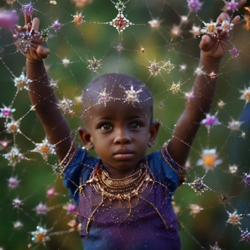 Ethereal Star Child in Enchanting Web of Sparkling Stars