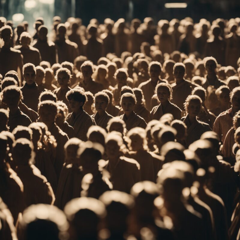 A group of people standing in a crowd.