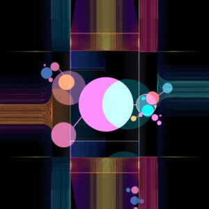 Abstract design with colorful circles and lines.