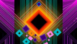 Vibrant geometric abstract art with bold colors.